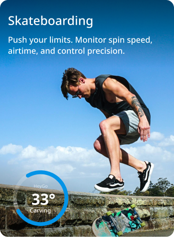 HeyGo performance sensors for skateboarding - monitoring spin speed, airtime, and control precision